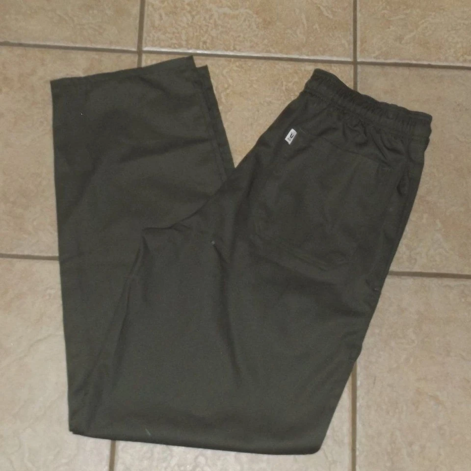 NEW Mens Sz Medium Dark Olive Green Elastic Waist Cargo Chef Pants - Image 3 of 4