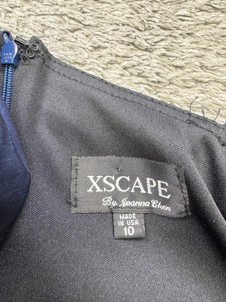 Vestido Xscape Mujer 10 Azul Satinado Acanalado Sirena Formal Joanna Chen Vestido de Noche Foto 3 de 4