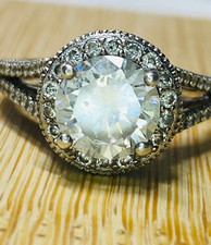 Ornate Vintage Deco Style Sterling Silver CZ Engagement Ring
