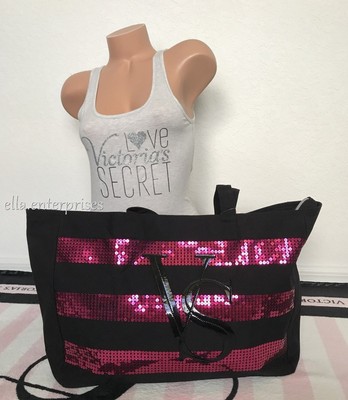 Victoria S Secret Black Friday 2014 Pink Sequin Bling Black Large Tote Bag Ebay