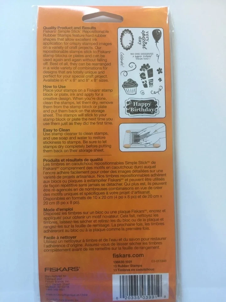 Juego de sellos de goma Fiskars Cling It's Your Day Birthday Frases 136630 NUEVO. Foto 2 de 2