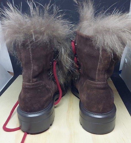 Aquatalia Brown Suede Rabbit Fur Combat Boots 6.5 - Picture 5 of 14