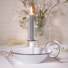 Farmhouse Candle Holder with Candle in white metal