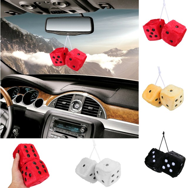 3" Square Car Mirror Hanging Decor Couple Fuzzy Dice Shaped Rearview