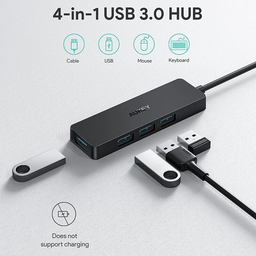 Aukey CB-H39 Hub USB 3.0 a 4 porte nero USB-A lettore di schede adattatore USB - Foto 4 di 6