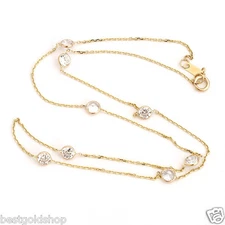 Bezet Set CZ by the Yard Cable Chain Necklace 14K Yellow Gold Plated Silver