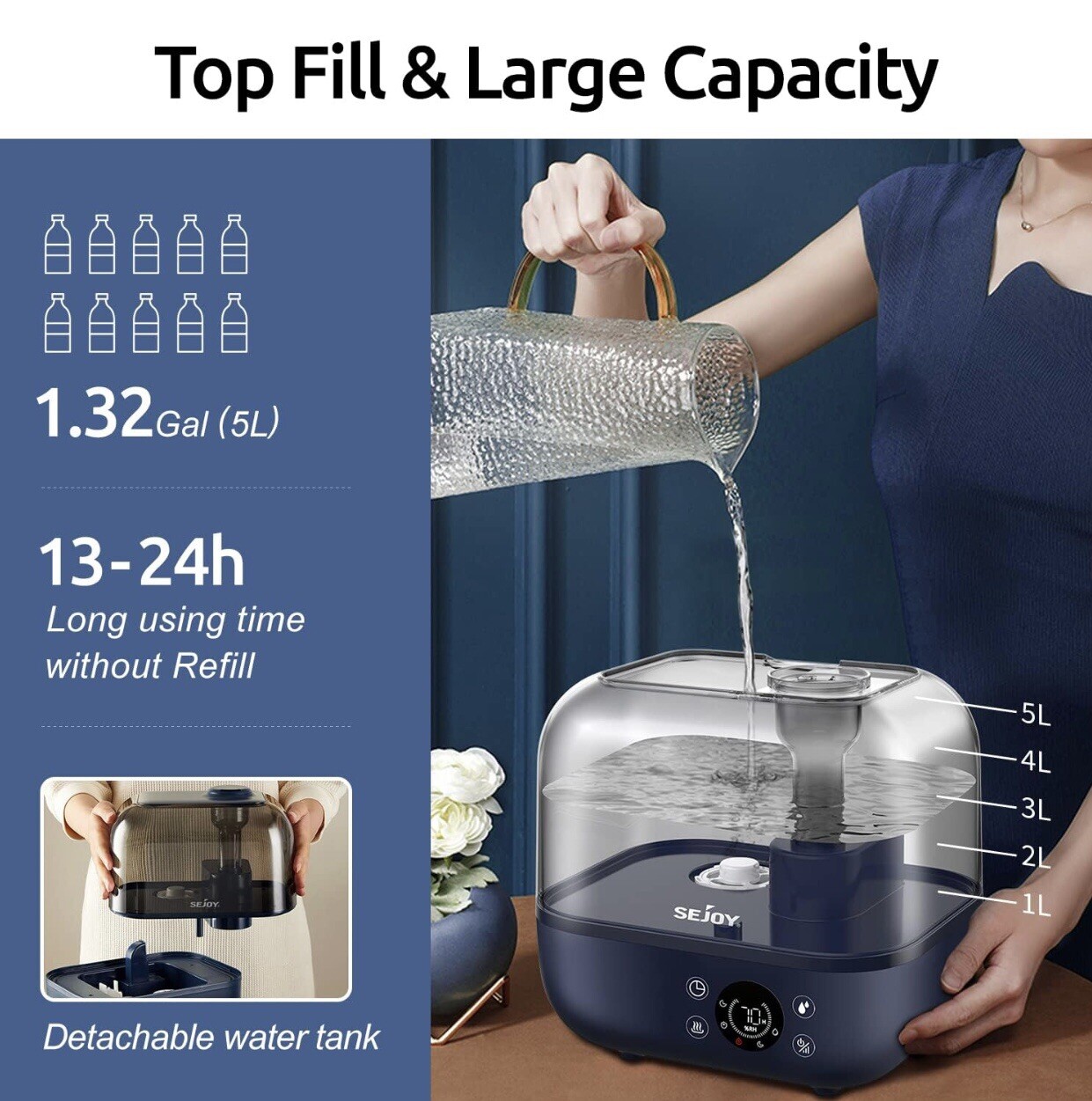 5L Warm Cool Mist Humidifier Quiet Ultrasonic Humidifiers for Bedroom Large room