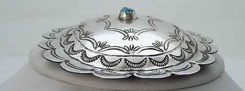 Vintage Navajo Sterling & Turquoise 3" by 2-1/2" Single Concho from Belt #2 - Picture 5 of 6