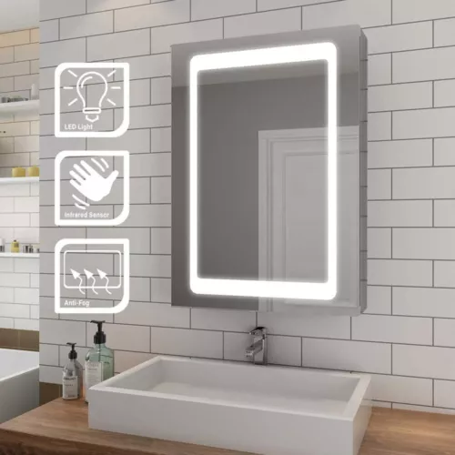 LED illuminated Bathroom Mirror Cabinet with Demister Shaver Socket Wall Mounted - Picture 4 of 26