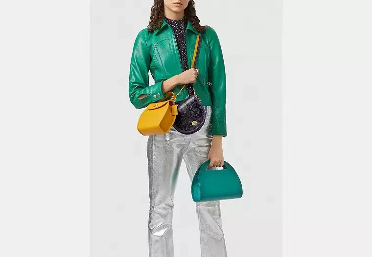 Borsa a tracolla Coach giallo brillante stile 128 Turnlock manico superiore curvo rara!