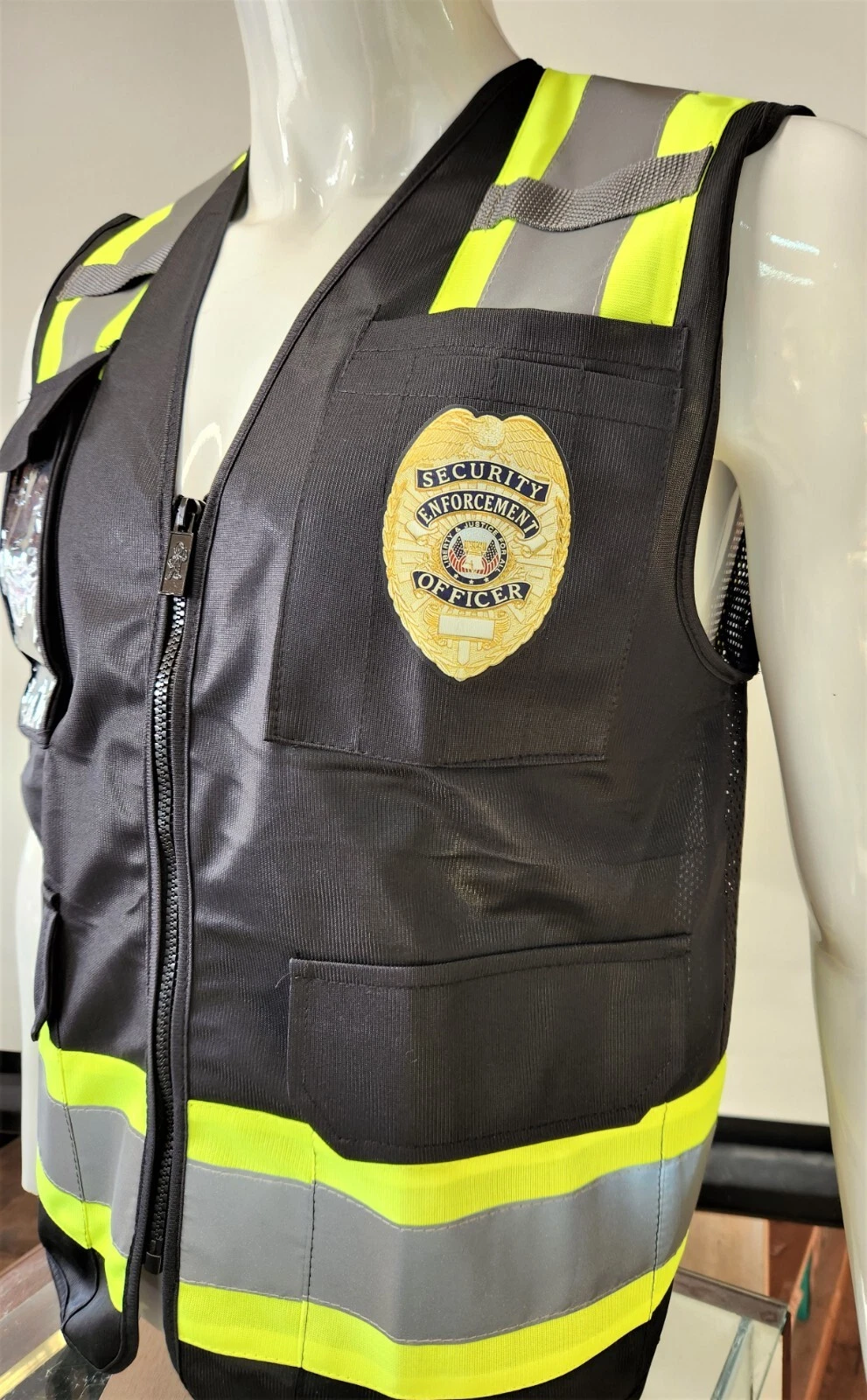 FX Two Tone High Visibility Reflective BLACK Security Safety Vest image 5