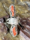 VTG Native American Mediterranean Red Coral Set In Silver, No Marks, Early Piece