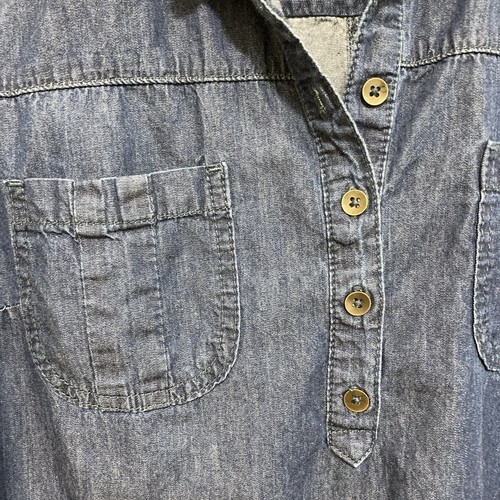 Gap Large Blue Denim Shirt Dress Drawstring Patch Pocket 100% Cotton Long Sleeve - Picture 4 of 6
