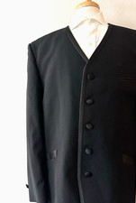 Fumagalis Mandarin Collar Tuxedo Coat Jacket Men's 46L Long Formal Black Wool