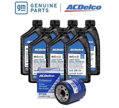 7x ACDelco Dexos D 0w-20 & PF66 Oil Filter for Duramax 3.0L Diesel