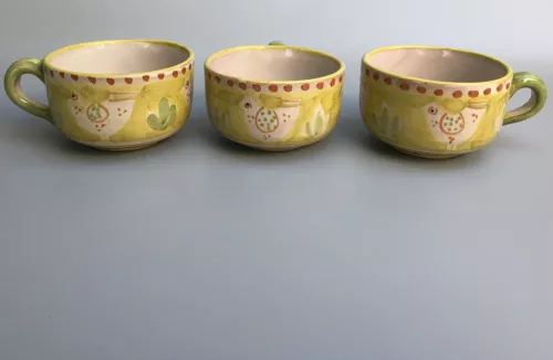 Set 3 CAS Vietri Hen Chicken Yellow Pottery Cup Mug