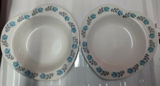 Vintage 50s Barratt's Delphatic White Blue Rose Heart-Shaped Cereal Desert Bowls