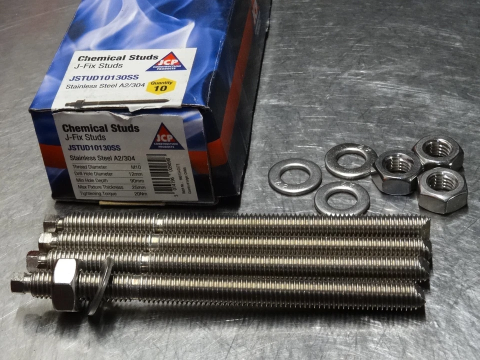 JCP M10 x 130mm RESIN ANCHOR STUDS, A2 304 stainless steel chemical concrete fixing
