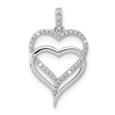 10k White Gold Polished Diamond Double Heart Pendant