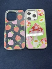Two Apple iPhone 15 & 15pro Cases Strawberries And Mushrooms Colorful! EUC