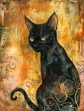 Black Cat #4 | A4 Mulberry Rice Paper | Paper for Decoupage | Craft Kreatively