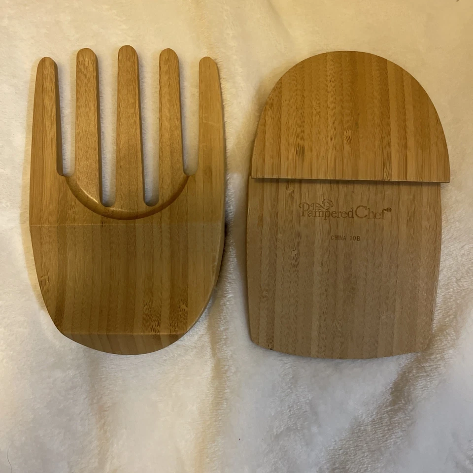 Pampered Chef Tongs Salad Tossing Serving Claws Bamboo Wood # 2288 - Image 2 of 2