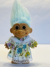 Vintage Russ Troll Doll Wearing Dress 1990s Toys Nostalgic Light Blue Hair BIN20