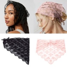 Elegant Lace Flower Bandana Scarf Thin Head Covering for Lady Various Hairstyles