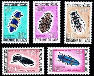 LAOS 1968 BEETLES / INSECTS SET CPL SC#171-173,C14-15 MNH (D0133)