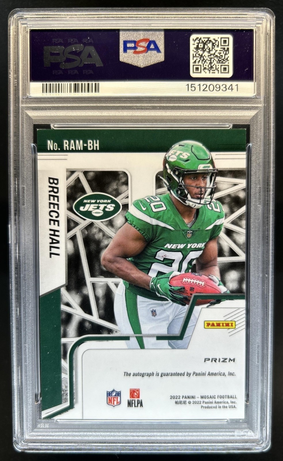 2022 Panini Mosaic Breece Hall Auto Mosaic RC #RAM-BH Jets PSA 9 Rookie view 2