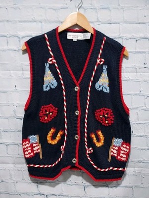 The Eagle's Eye Small Sweater Vest Patriotic Flag Vintage Cottagecore 90s Granny