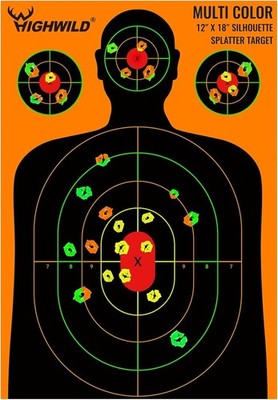 Silhouette Splatter Paper Targets - Splash Effect of Multiple Colors - 12 x18 In