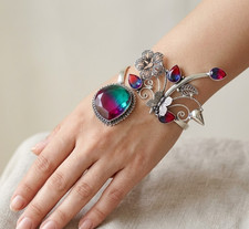 925 Sterling Silver Bi-Color Tourmaline Gemstone Handmade Jewelry Cuff Bracelet