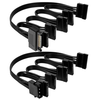 4Pin Molex IDE To SATA Power Splitter Cable 15Pin To 5x15Pin Extension 2 PCS