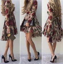 Authentic Dolce & Gabbana Rose Silk Long Sleeve Dress IT 38 US 2 XS