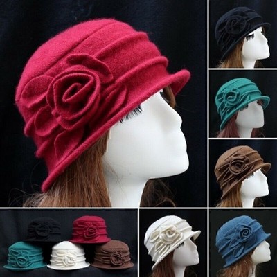 Wollhut Damenhut Glockenhut Winter Cloche 20er Jahre Blume