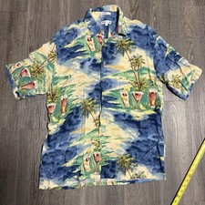 Vtg Pierre Cardin Hawaiian Shirt Sailboat Palm Trees Ocean Mens L Rayon Korea