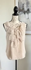 CABI WOMENS SHEER SLEEVELESS RUFFLE DRESSY TOP SHIRT TAUPE SIZE XS GUC