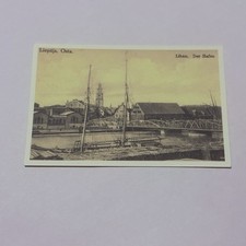 Vintage Postcard Liepaja Harbor, Latvia Boats Building Places Travel Art P5