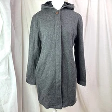 Vtg 90s Esprit Grey Wool Blend Coat W/ Hood & Pockets  Sz M Preppy Minimalist