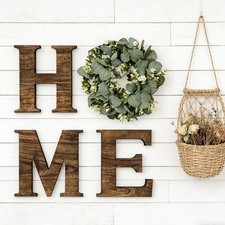 Wooden Letter Sign Pendant with Artificial Eucalyptus Wreath Hanging Wall Art