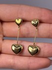 Vintage 14K Yellow Gold Double Heart Dangle Drop Earrings — photo 1