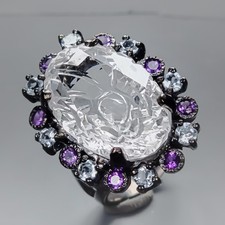 Handmade 24ct Natural Quartz Ring 925 Sterling Silver Size 8 /R434305
