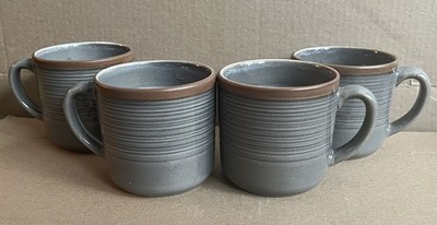 Set of 4 Food Network Colby Stoneware Mugs Gray w/ Brown Trim 11245384 12 Oz NOS