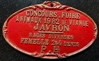1932 French Agricultural Award Plaque Vianne Fair Sheep Prize Red Gilt