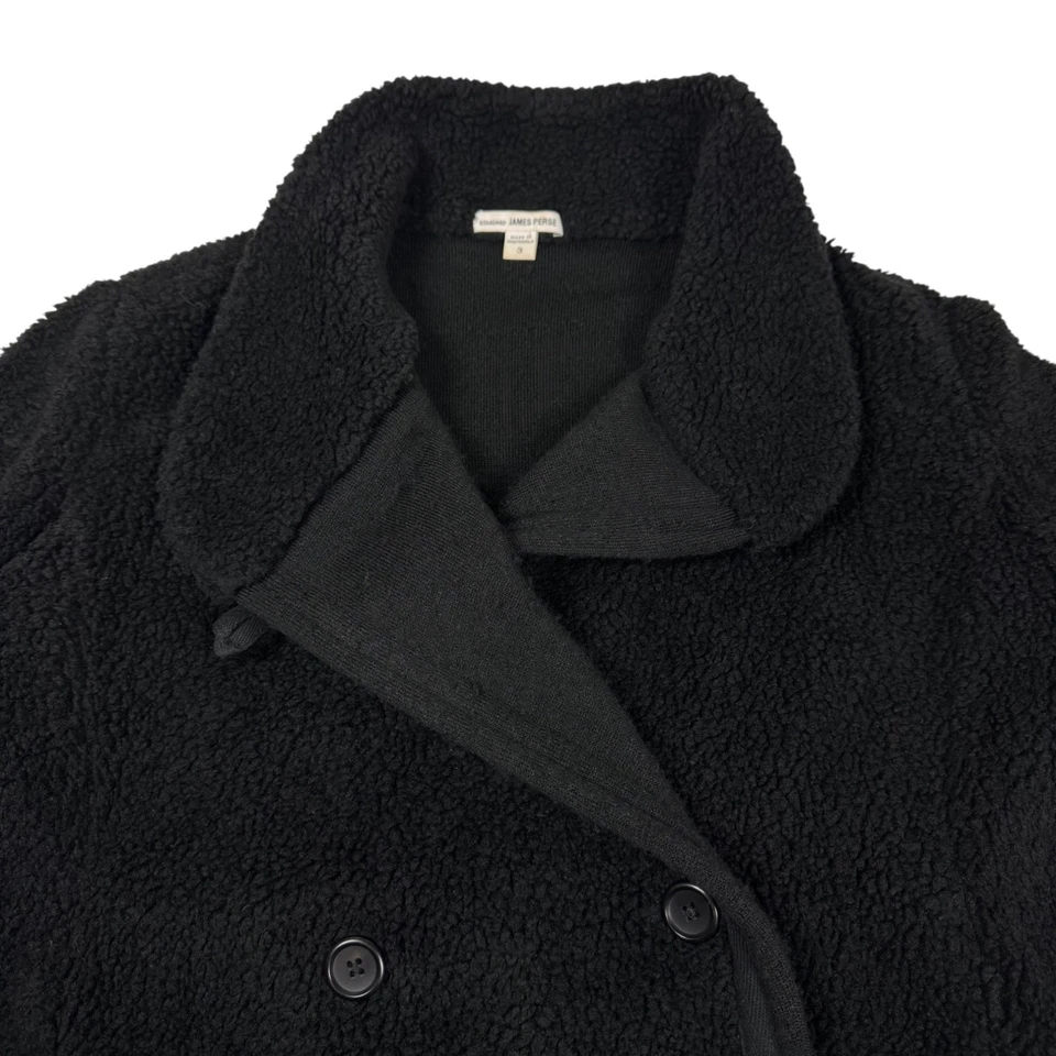 JAMES PERSE Sherpa Jaket Sz 3 Black Double Breasted Mock Neck Grunge Streetwear - Image 4 of 4