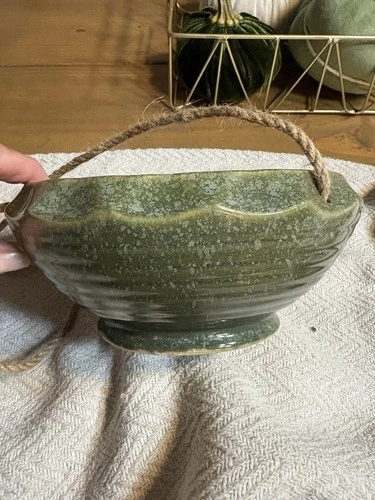 Vintage McCoy Brush Green Spatter Hanging Planter