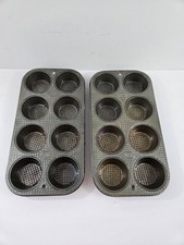 2 Vintage Ekco Ovenex Metal 8 Muffin Cupcake Tin Baking Pan Made in USA X80