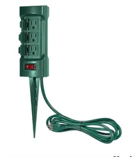 Outdoor Power Strip with Covers & Overload Protection Green 3 Outlets