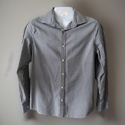 Perry Ellis Portfolio very Slim Size M Blue Taupe Cream Dress Shirt 15.5'' 34/35
